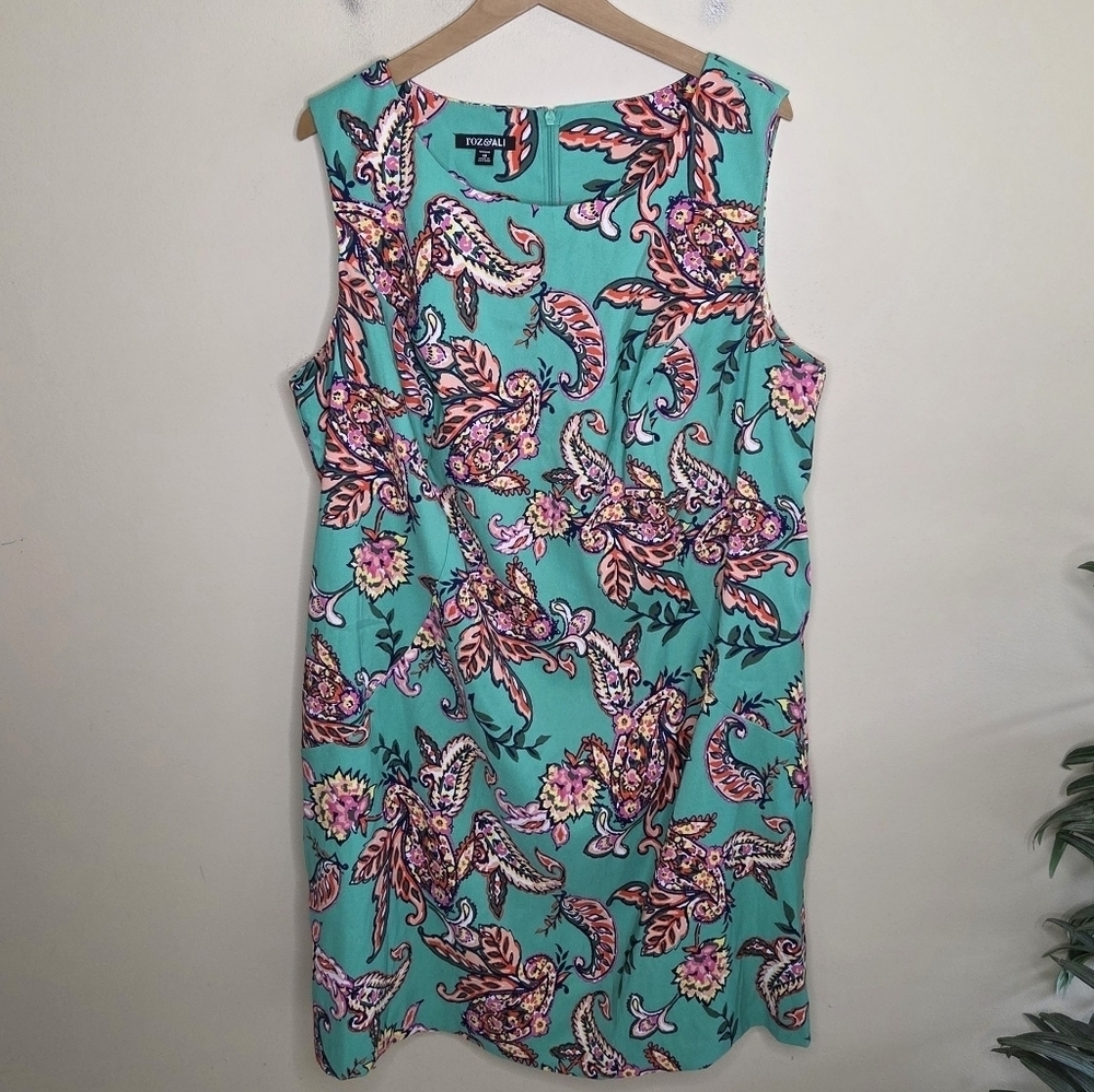 Roz & Ali | Colorful Green Paisley Floral Shift Dress Size 18 Woman